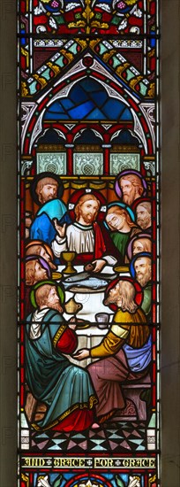 Stained glass window Waldringfield church, Suffolk, England, UK Jesus Christ and Last Supper c 1864