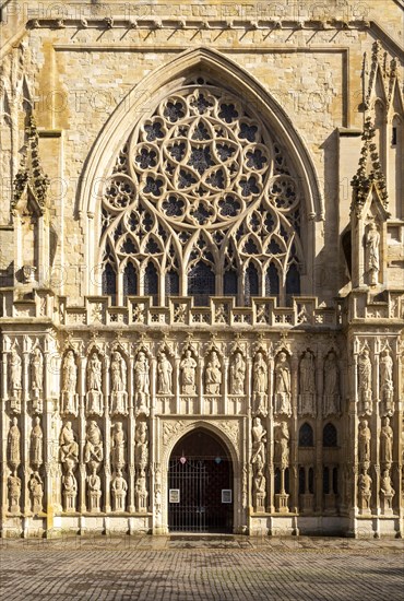 Medieval West Front Image screen stone carvings, Gothic architecture c 13th century, Exeter