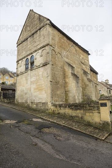 Exterior walls of Saxon building church of Saint Laurence, Bradford on Avon, Wiltshire, England, UK