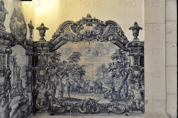 Azulejos, tile painting, Monastery of Sao Vicente de Fora, built until 1624, Old Town, Lisbon,