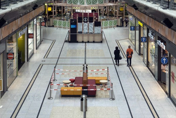 Empty shopping centre in Potsdam. Customers who want to shop in the Potsdam city area must present