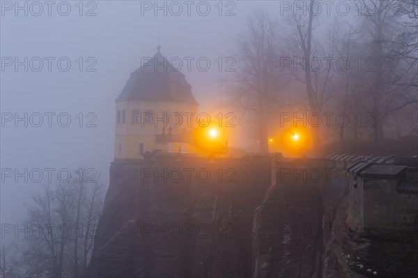 Winter atmosphere at the mountain fortress. Friedrichsburg (Christiansburg), Koenigstein, Saxony,