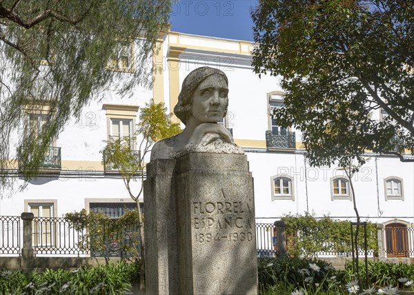 Statue bust sculpture of poet feminist writer Florbela Espanca 1894-1930, Jardim Publico park,
