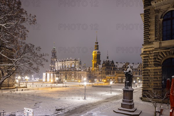 Dresden's Old Town with its historic buildings. Theatre Square with Court Church, Royal Palace,