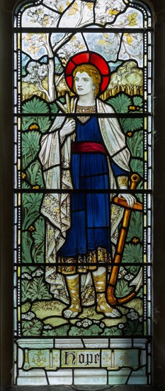 Church of All Saints, Great Glemham, Suffolk, England, UK stained glass window Hope by Powell & Son