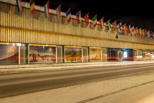 The congress centre in Davos, Switzerland, venue of the annual World Economic Forum (WEF) at night,