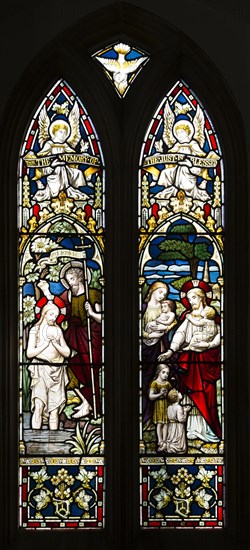 Stained glass window in church of All Saints church, South Elmham, Suffolk, England, UK circa 1890