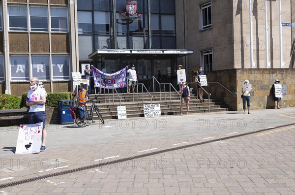 Extinction Rebellion climate change campaign silent protest, County Council HQ, Warwick,
