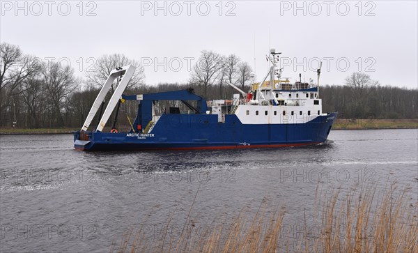 Fishing trawler, trawler Arctic Hunter in the Kiel Canal, Kiel Canal, Schleswig-Holstein, Germany,
