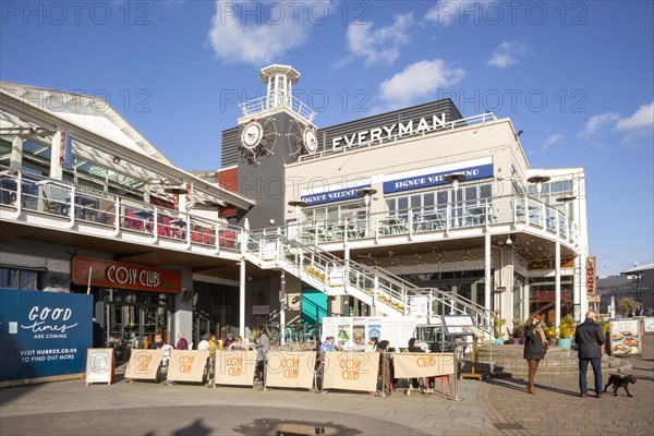 Leisure buildings and restaurants Cardiff Bay redevelopment at Mermaid Quay, Cardiff, South Wales,