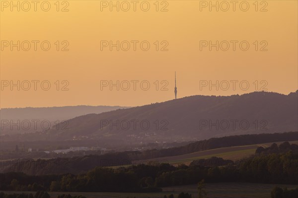 View of the Elbe valley towards Dresden from Koenigstein Fortress, Koenigstein, Saxony, Germany,