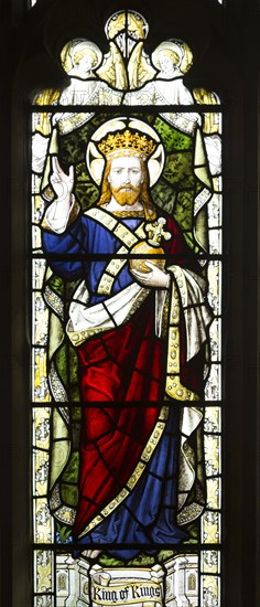 Jesus Christ, King of Kings, depicted in stained glass window by Burlisson and Grylls 1906, All