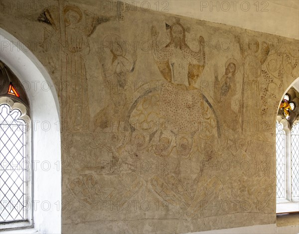 North Cove Medieval religious wall painting of Jesus Christ in Heaven, church of Saint Botolph,
