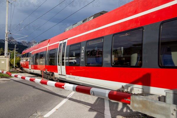 The Werdenfelsbahn, a local train operated by Deutsche Bahn, in Seefeld, Tyrol. The Werdenfelsbahn