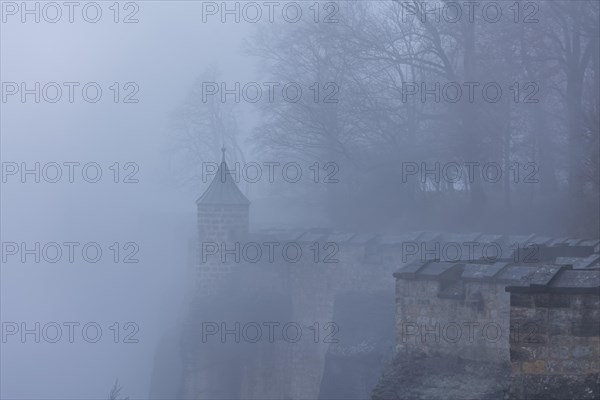Winter atmosphere at the mountain fortress, Koenigstein, Saxony, Germany, Europe