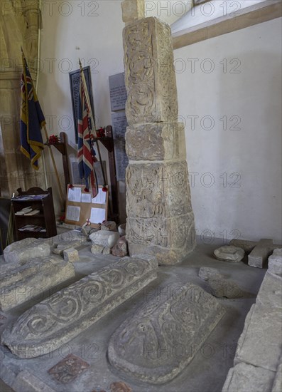 Anglo Saxon carved stone crosses from 9th-11th century, Holy Cross church, Ramsbury, Wiltshire,