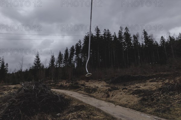 A platter lift, taken on a ski slope in the Jizera Mountains ski resort near Albrechtice v