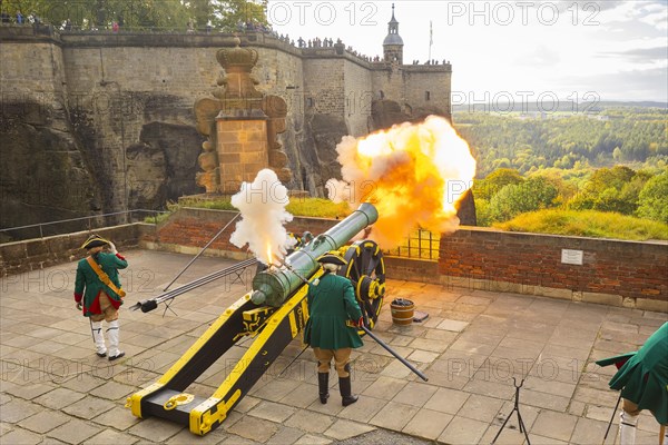 Koenigstein Fortress in Saxon Switzerland. A cannon belonging to the Koenigstein Fortress, built in