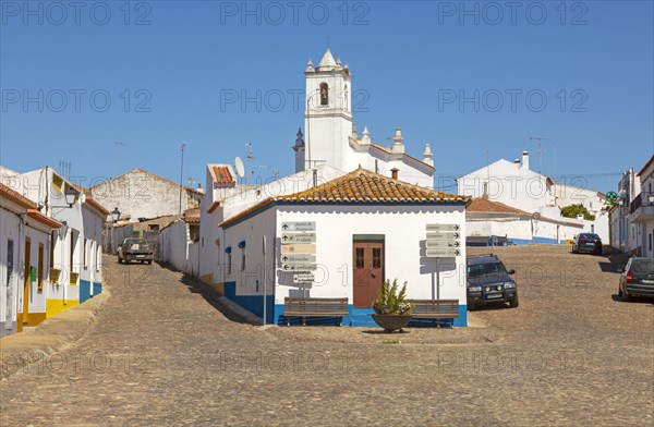 Rural settlement village cobbled streets, Entradas, near Castro Verde, Baixo Alentejo, Portugal,