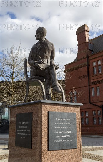 Ivor Novello 1893-1951 bronze sculpture statue, Cardiff Bay, Cardiff, South Wales, UK by Peter