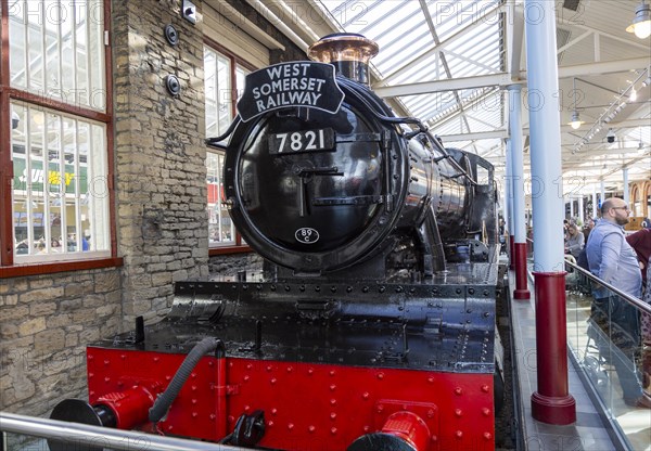 Old steam engine McArthur Glen designer outlet former railway works, Swindon, Wiltshire, England,