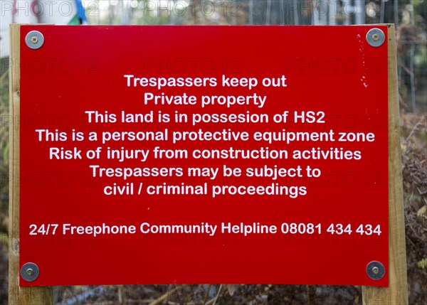 HS2 construction site Crackley Woods, Kenilworth, Warwickshire, England, UK, November 2020 close up