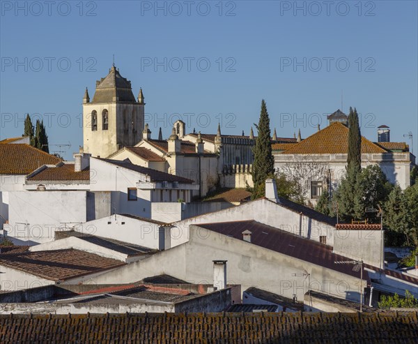 View over rooftops of buildings in village of Alvito, Beja District, Baixo Alentejo, Portugal,