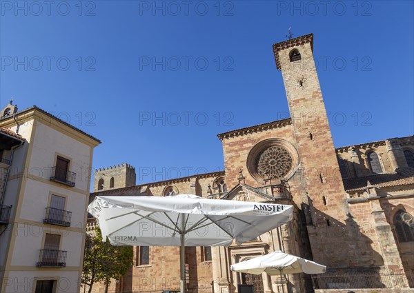 View from Plaza Mayor of cathedral church, Catedral de Santa Maria de Sigueenza, Siguenza,