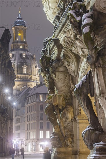 Dresden's Old Town with its historic buildings. Augustusstrasse Passage between Georgentor and