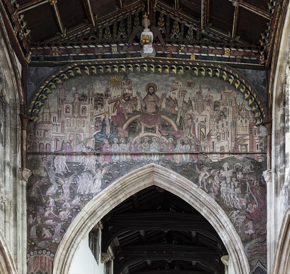 Medieval doom painting of the Day of Judgement, Church of Saint Thomas, Salisbury, Wiltshire,
