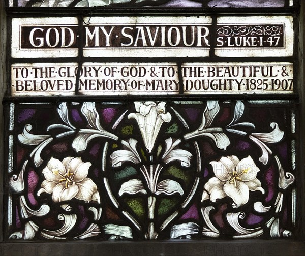 Stained glass window church of Saint Mary, Martlesham, Suffolk, England, UK by Heaton, Butler and
