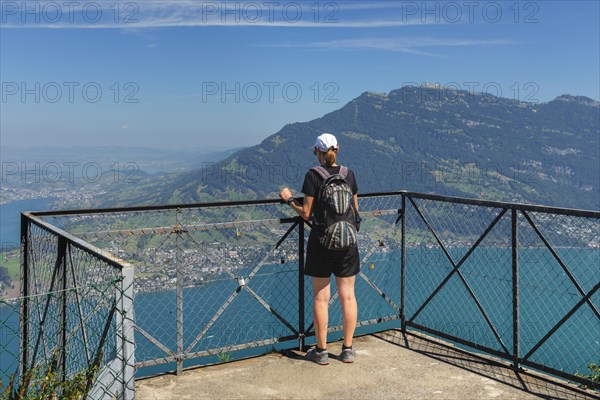 View from Buergenstock over Lake Lucerne to the Rigi, Canton Niewalden, Switzerland, Lake Lucerne,