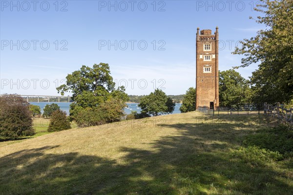 Freston Tower, a six-storey red brick Tudor folly built in 1570s, near Ipswich, Suffolk, England,