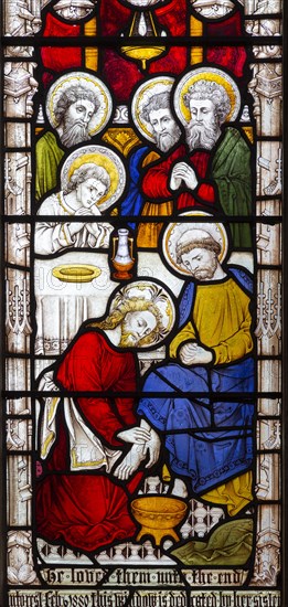 Stained glass window East Bergholt church, Suffolk, England, UK c 1881 by Clayton and Bell detail