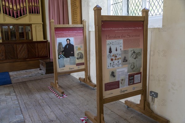 Display about Reverend Professor John Stevens Henslow (1796-1861), Hitcham church, Suffolk,
