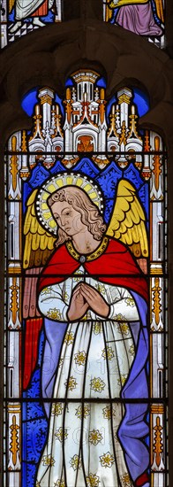 Victorian 19th century stained glass window, Lawshall church, Suffolk, England, UK by Horwood Bros,