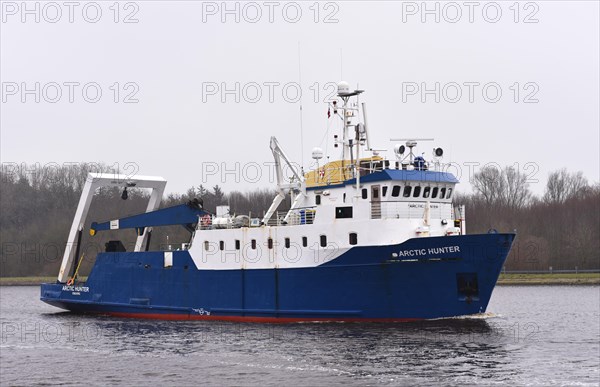 Fishing trawler, trawler Arctic Hunter in the Kiel Canal, Kiel Canal, Schleswig-Holstein, Germany,