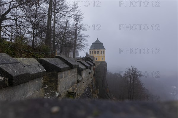 Winter atmosphere at the mountain fortress. Friedrichsburg (Christiansburg), Koenigstein, Saxony,