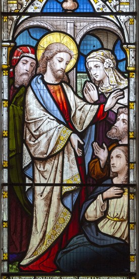 Stained glass window in church of Saint Michael, Peasenhall, Suffolk, England, UK circa 1868 by
