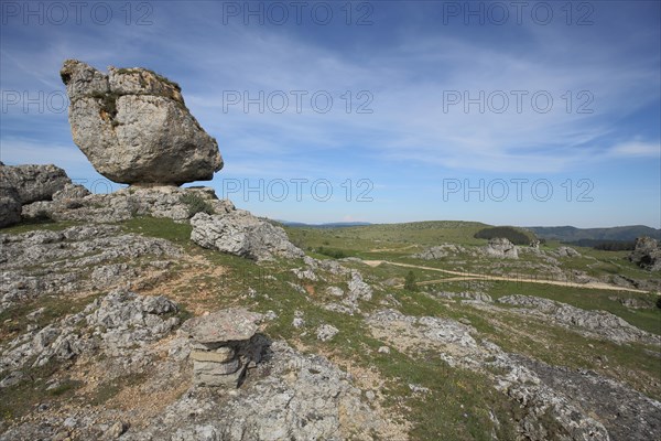 Rocky landscape with bizarre limestone rock formations, limestone cliffs, Chaos de Nimes le Vieux,