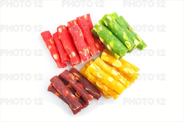 Set of various traditional turkish delight (rahat lokum) isolated on white background. top view.