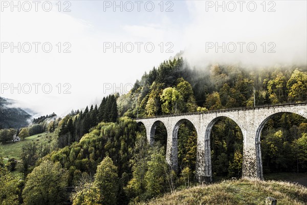 Railway bridge in the Ravenna Gorge, Hoellental in autumn, near Freiburg im Breisgau, Black Forest,