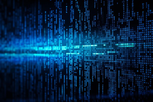 Blue dynamic digital data streams, showcasing flowing lines of code in a mesmerizing pattern, ideal
