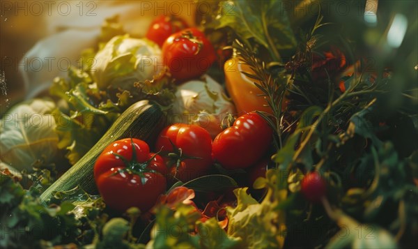 Tomatoes background. Top view of different varieties of tomatoes. Vegetables background. AI