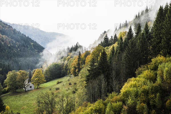 Chapel, Hoellental in autumn, near Freiburg im Breisgau, Black Forest, Baden-Wuerttemberg, Germany,