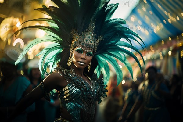 Captivating image capturing the essence of the Rio Carnival, showcasing a dancer adorned in an