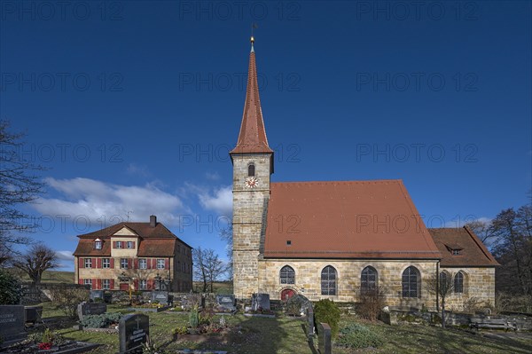 St Egidien Church with the historic vicarage from 1734, Beerbach, Middle Franconia, Bavaria,