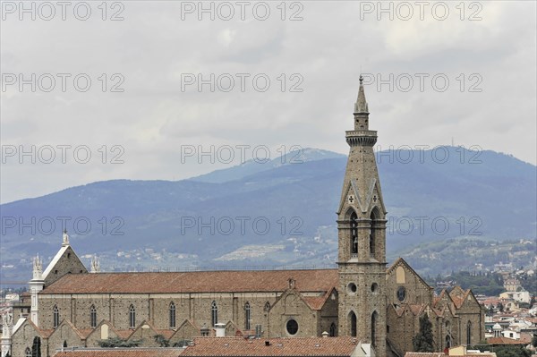 City panorama with the church of Santa Croce, view from Monte alle Croci, Florence, Tuscany, Italy,