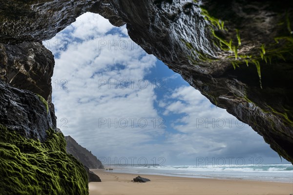 Rocky beach landscape, rocks, sea, Atlantic coast, rocky coast, beach, rock formation, cave, algae,