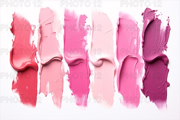 Swatches of different colors of lipsticks or blushers on white background. KI generiert, generiert